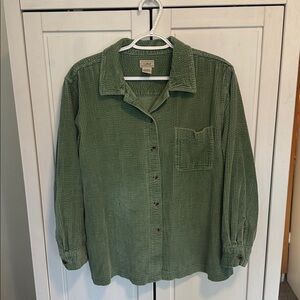 L.L. Bean Button Down Corduroy Shirt, Green, Women’s size LP